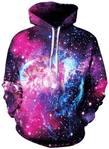 Ocean Plus Herren 3D Kapuzenpullover Hoodie Halloween Cosplay Sweatshirt Hooded Sweat Einzigartig Galaxie Pullover (S/M (Brustumfang: 112-132CM), Rosa Galaxie) von Ocean Plus