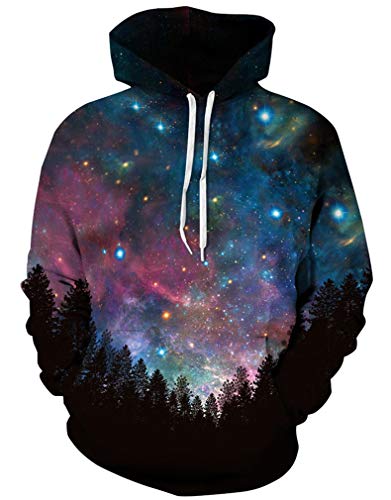 Ocean Plus Herren 3D Kapuzenpullover Hoodie Halloween Cosplay Sweatshirt Hooded Sweat Einzigartig Galaxie Pullover (XXL/3XL (Brustumfang: 126-146CM), Blaue Nachtszene) von Ocean Plus