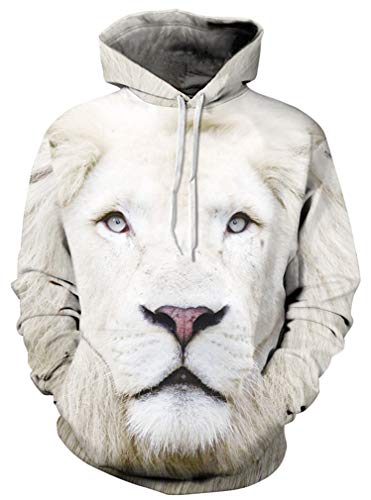 Ocean Plus Herren 3D Kapuzenpullover Hoodie Halloween Cosplay Sweatshirt Hooded Sweat Einzigartig Galaxie Pullover (XXL/3XL (Brustumfang: 126-146CM), Weißer Löwe) von Ocean Plus