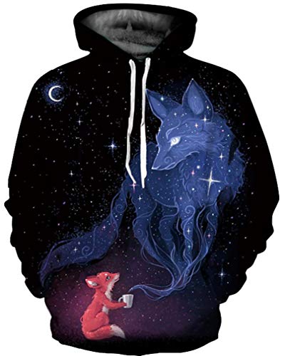 Ocean Plus Herren Mehrfarbig Hoodie Schädel Kapuzenpullover Bunt Wolf Pulli Totenkopf Sweatshirt mit Kapuzen (L/XL (Brustumfang: 114-134CM), Kleiner Fuchs Traum) von Ocean Plus