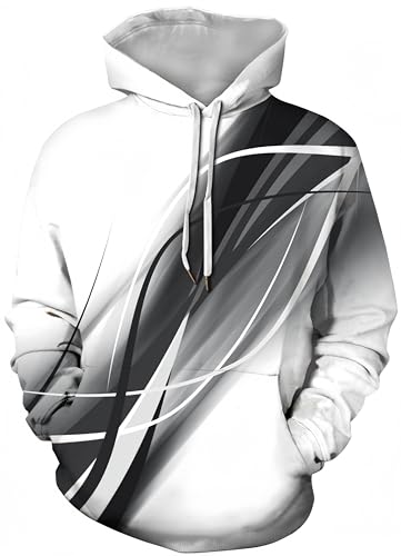 Ocean Plus Herren Mehrfarbig Hoodie Schädel Kapuzenpullover Bunt Wolf Pulli Totenkopf Sweatshirt mit Kapuzen (S (Brustumfang: 108-128CM), Schwarz-Weiß-Grau) von Ocean Plus