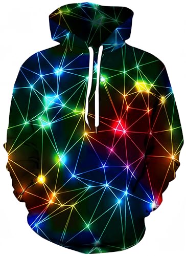 Ocean Plus Herren Aufdruck Kapuzenpullover Tierdruck Galaxis Motiv Sweatshirt Weihnachten Schädel Hoodie Top Streetwear (S/M (Brustumfang: 112-132CM), Bunte Lichter) von Ocean Plus