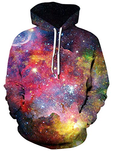 Ocean Plus Herren Aufdruck Kapuzenpullover Tierdruck Galaxis Motiv Sweatshirt Weihnachten Schädel Hoodie Top Streetwear (XXL/3XL (Brustumfang: 126-146CM), Rote und grüne Galaxie) von Ocean Plus