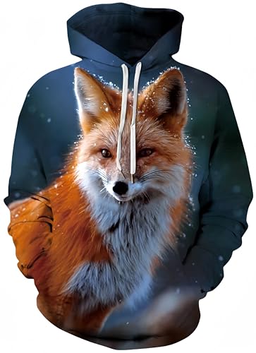 Ocean Plus Herren Bunter Hoodie Pulli mit Kapuzen Digitaldruck Langarm Sweatshirt mit Fronttaschen Kapuzenpullover mit Kordelzug (3XL (Brustumfang: 132-152CM), Rotfuchs) von Ocean Plus