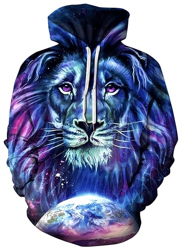 Ocean Plus Herren Bunter Hoodie Pulli mit Kapuzen Digitaldruck Langarm Sweatshirt mit Fronttaschen Kapuzenpullover mit Kordelzug (L (Brustumfang: 117-137CM), Lila Löwe) von Ocean Plus
