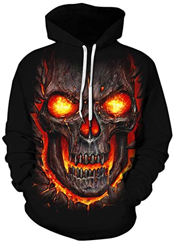 Ocean Plus Herren Bunter Hoodie Pulli mit Kapuzen Digitaldruck Langarm Sweatshirt mit Fronttaschen Kapuzenpullover mit Kordelzug (M (Brustumfang: 112-132CM), Lavaskelett) von Ocean Plus