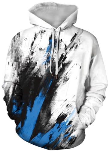 Ocean Plus Herren Bunter Hoodie Pulli mit Kapuzen Digitaldruck Langarm Sweatshirt mit Fronttaschen Kapuzenpullover mit Kordelzug (XL (Brustumfang: 122-142CM), Schwarze und Blaue Lackierung) von Ocean Plus