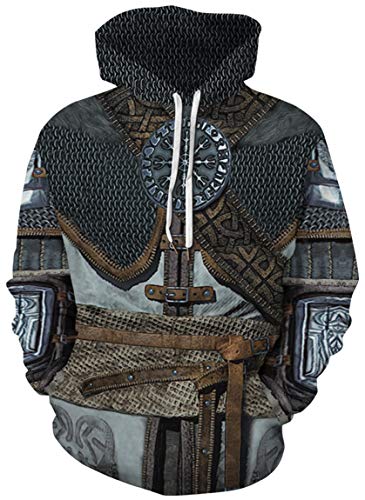 Ocean Plus Herren Bunter Hoodie Pulli mit Kapuzen Digitaldruck Langarm Sweatshirt mit Fronttaschen Kapuzenpullover mit Kordelzug (3XL (Brustumfang: 132-152CM), Wikinger Krieger Anzug) von Ocean Plus