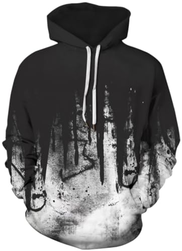 Ocean Plus Herren Bunter Hoodie Pulli mit Kapuzen Unisex Kapuzenpullover mit Digitaldruck und Kordelzug Langarm Sweatshirt mit Fronttaschen (L (Brustumfang: 117-137CM), Schwarze Farbe) von Ocean Plus