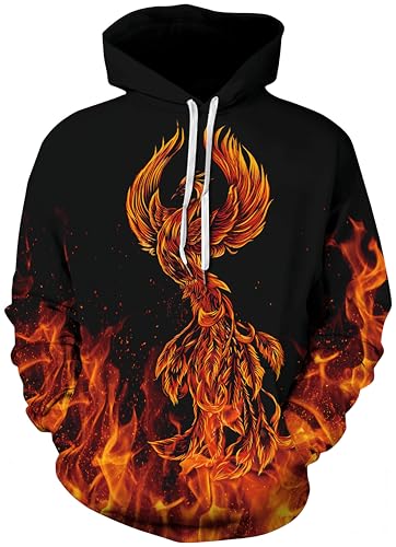 Ocean Plus Herren Bunter Hoodie Pulli mit Kapuzen Unisex Kapuzenpullover mit Digitaldruck und Kordelzug Langarm Sweatshirt mit Fronttaschen (M (Brustumfang: 112-132CM), Flamme Phönix) von Ocean Plus