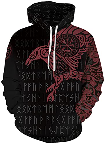 Ocean Plus Herren Bunter Hoodie Pulli mit Kapuzen Unisex Kapuzenpullover mit Digitaldruck und Kordelzug Langarm Sweatshirt mit Fronttaschen (S (Brustumfang: 108-128CM), Roter Adler) von Ocean Plus