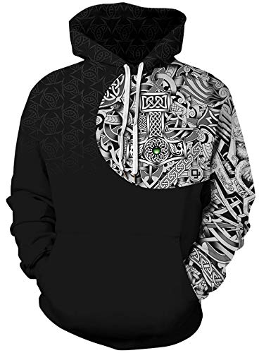 Ocean Plus Herren Bunter Hoodie Pulli mit Kapuzen Unisex Kapuzenpullover mit Digitaldruck und Kordelzug Langarm Sweatshirt mit Fronttaschen (XXL (Brustumfang: 127-147CM), Mechanischer linker Arm) von Ocean Plus