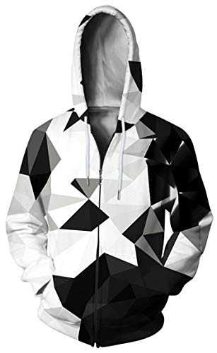 Ocean Plus Herren Digitaldruck Kapuzenpullover Reißverschluss Pullover Strickjacke Jacke mit Kapuze Langärmlige Reißverschlusspullover (L (Brustumfang: 117-137 cm), Schwarzweiß Geometrie) von Ocean Plus