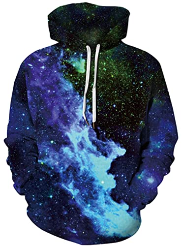 Ocean Plus Herren Digitaldruck Kapuzenpullover mit Langen Ärmeln Halloween Schädel Kapuzenpulli Lockere Unisex Hoodies Sweatshirts (3XL (Brust: 132-152CM), Blaugrüner Sternenhimmel) von Ocean Plus