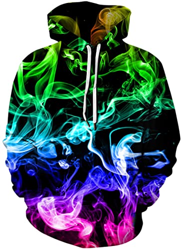 Ocean Plus Herren Digitaldruck Kapuzenpullover mit Langen Ärmeln Halloween Schädel Kapuzenpulli Lockere Unisex Hoodies Sweatshirts (3XL (Brust: 132-152CM), Farbiger Rauch) von Ocean Plus