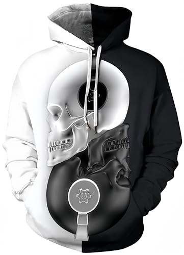 Ocean Plus Herren Digitaldruck Kapuzenpullover mit Langen Ärmeln Halloween Schädel Kapuzenpulli Lockere Unisex Hoodies Sweatshirts (3XL (Brust: 132-152CM), Schädel mit Kopfhörern) von Ocean Plus