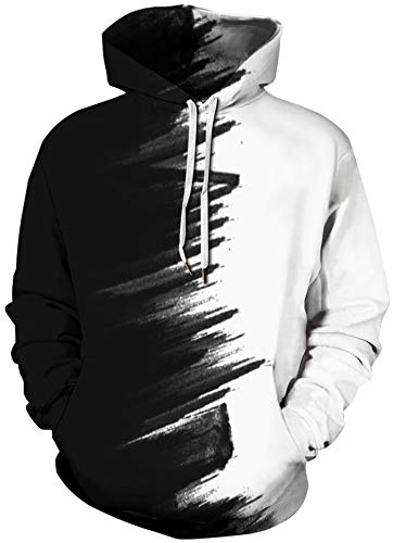 Ocean Plus Herren Digitaldruck Kapuzenpullover mit Langen Ärmeln Halloween Schädel Kapuzenpulli Lockere Unisex Hoodies Sweatshirts (XXL (Brust: 127-147CM), Schwarz und weiß) von Ocean Plus