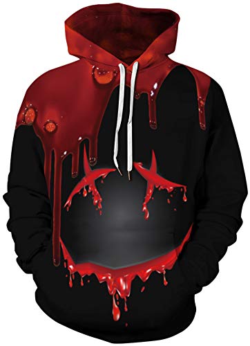 Ocean Plus Herren Digitaldruck Kapuzenpullover mit Langen Ärmeln Herbst Halloween Schädel Kapuzenpulli Lockere Sport Hoodies (M (Brust: 112-132CM), Blutiges Lächeln) von Ocean Plus