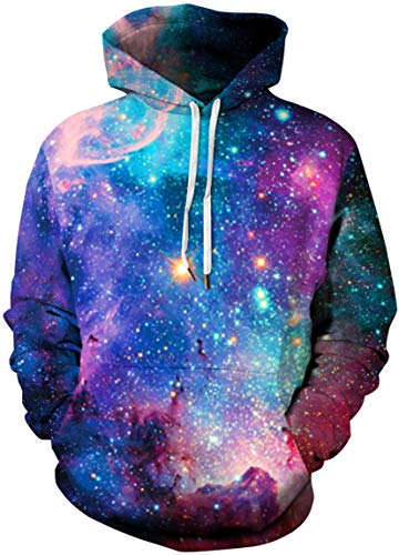 Ocean Plus Herren Digitaldruck Kapuzenpullover mit Langen Ärmeln Halloween Schädel Kapuzenpulli Lockere Unisex Hoodies Sweatshirts (XL (Brust: 122-142CM), Bunte Galaxie) von Ocean Plus