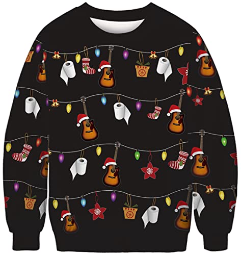 Ocean Plus Herren Digitaldruck Pulli Sweatshirt mit Rundhalsausschnitt Halloween Sweatshirt Weihnachten Unisex Langarm Pullover (XXL (Brustumfang: 134cm), Laternen Gitarre) von Ocean Plus