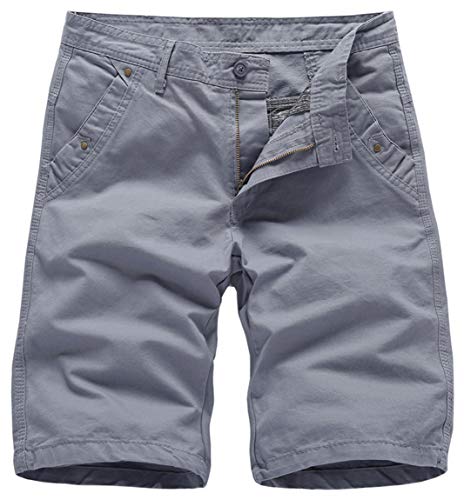 Ocean Plus Herren Einfarbige Reißverschluss Cargo Shorts Sommer Baumwolle Multi Taschen Kurze Hose Regular Fit Mittlere Taille Arbeitsshorts Ohne Gürtel (32, 2818 Grau) von Ocean Plus