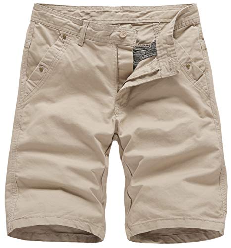 Ocean Plus Herren Einfarbige Reißverschluss Cargo Shorts Sommer Baumwolle Multi Taschen Kurze Hose Regular Fit Mittlere Taille Arbeitsshorts Ohne Gürtel (34, 2818 Khaki) von Ocean Plus