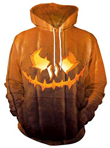 Ocean Plus Herren Fun Hoodie Halloween Kapuzenpullover mit Kängurutasche Weihnachten Langarm Sweatshirt Mehrfarbig Aufdruck Pulli Pullover (M (Brustumfang: 108CM), Halloween Kürbis) von Ocean Plus