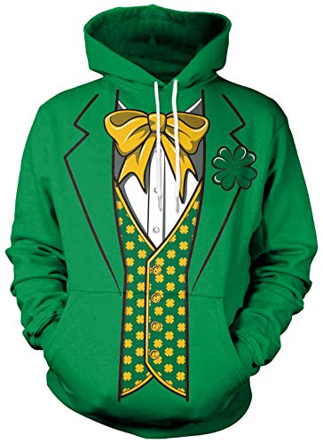 Ocean Plus Herren Halloween Hoodie Langarm Kapuzenpullover mit Kängurutasche Weihnachten Mehrfarbig Sweatshirt Aufdruck Pullover (M (Brustumfang: 108CM), Krawatte Kleeblatt) von Ocean Plus