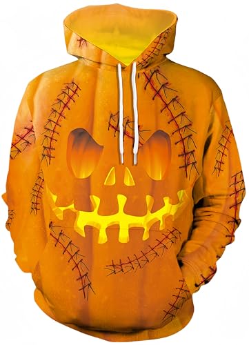 Ocean Plus Herren Halloween Hoodie Langarm Kapuzenpullover mit Kängurutasche Weihnachten Mehrfarbig Sweatshirt Aufdruck Pullover (M (Brustumfang: 108CM), Kürbis) von Ocean Plus