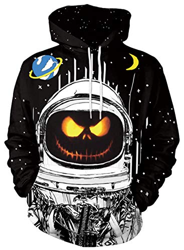 Ocean Plus Herren Fun Hoodie Halloween Kapuzenpullover mit Kängurutasche Weihnachten Langarm Sweatshirt Mehrfarbig Aufdruck Pulli Pullover (M (Brustumfang: 108CM), Kürbiskopf Astronaut) von Ocean Plus