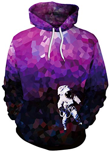 Ocean Plus Herren Fun Hoodie Halloween Kapuzenpullover mit Kängurutasche Weihnachten Langarm Sweatshirt Mehrfarbig Aufdruck Pulli Pullover (M (Brustumfang: 108CM), Lila geometrischer Astronaut) von Ocean Plus