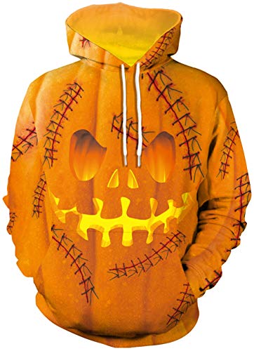 Ocean Plus Herren Fun Hoodie Halloween Kapuzenpullover mit Kängurutasche Weihnachten Langarm Sweatshirt Mehrfarbig Aufdruck Pulli Pullover (XL (Brustumfang: 116CM), Kürbis) von Ocean Plus