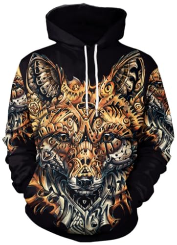 Ocean Plus Herren Fun Hoodie Halloween Kapuzenpullover mit Kängurutasche Weihnachten Langarm Sweatshirt Mehrfarbig Aufdruck Pulli Pullover (XL (Brustumfang: 116CM), Mechanischer Fuchs) von Ocean Plus