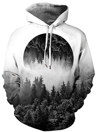 Ocean Plus Herren Galaxis Digitaldruck Kapuzenpullover Langärmelig Hoodies Sport Strickjacke mit Kapuze Große Größe (L (Brust: 117-137CM), Nebliger Wald) von Ocean Plus