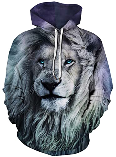 Ocean Plus Herren Galaxis Digitaldruck Kapuzenpullover Langärmelig Hoodies Sport Strickjacke mit Kapuze Große Größe (M (Brust: 112-132CM), Blauäugiger Löwe) von Ocean Plus