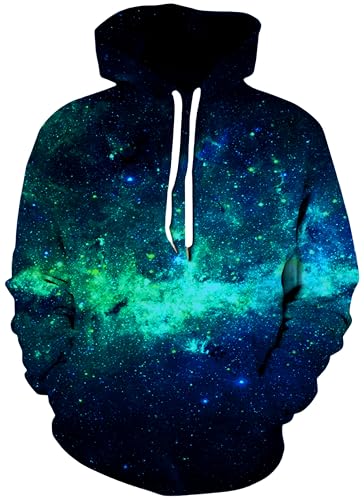 Ocean Plus Herren Galaxis Digitaldruck Kapuzenpullover Langärmelig Hoodies Sport Strickjacke mit Kapuze Große Größe (S (Brust: 108-128CM), Grüne Galaxie) von Ocean Plus