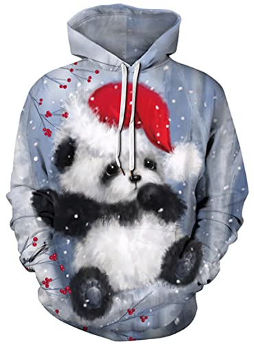Ocean Plus Herren Galaxis Digitaldruck Kapuzenpullover Langärmelig Hoodies Sport Strickjacke mit Kapuze Große Größe (XL (Brust: 122-142CM), Weihnachtsmütze Panda) von Ocean Plus