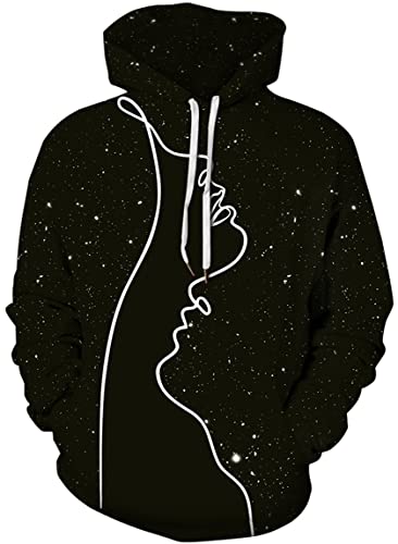 Ocean Plus Herren Galaxis Digitaldruck Kapuzenpullover Langärmelig Hoodies Sport Strickjacke mit Kapuze Große Größe (XXL (Brust: 127-147CM), Galaxien Linien) von Ocean Plus