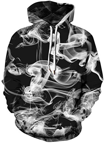 Ocean Plus Herren Kapuzenpullover Langarm Pullover Wolf Tiger Hoodie mit Kapuze (L/XL (Brustumfang: 114-134CM), Weißer Rauch auf Schwarz) von Ocean Plus