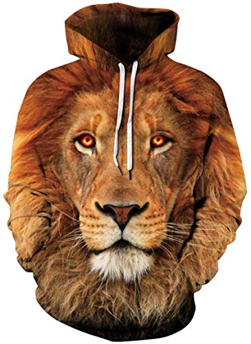 Ocean Plus Herren Kapuzenpullover Langarm Pullover Wolf Tiger Hoodie mit Kapuze (XXL/3XL (Brustumfang: 126-146CM), Schwarzer Loch Löwe) von Ocean Plus