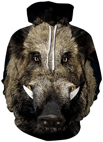 Ocean Plus Herren Kapuzenpullover Lebensecht 3D Grafik Hoodie mit Kängurutasche Pullover mit Kapuze Sweat Hood (L/XL (Brustumfang: 114-134CM), Wildschwein) von Ocean Plus