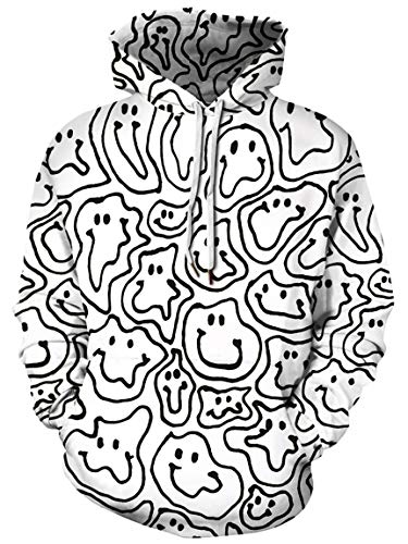 Ocean Plus Herren Kapuzenpullover Lebensecht 3D Grafik Hoodie mit Kängurutasche Pullover mit Kapuze Sweat Hood (S/M (Brustumfang: 112-132CM), Lächelndes Gesicht) von Ocean Plus