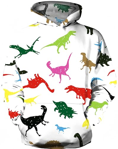 Ocean Plus Herren Kapuzenpullover Lebensecht 3D Grafik Hoodie mit Kängurutasche Pullover mit Kapuze Sweat Hood (S/M (Brustumfang: 112-132CM), Mehrfarbige Dinosaurier) von Ocean Plus