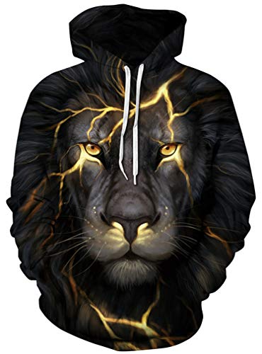 Ocean Plus Herren Kapuzenpullover Lebensecht 3D Grafik Hoodie mit Kängurutasche Pullover mit Kapuze Sweat Hood (XXL/3XL (Brustumfang: 126-146CM), Blitzlöwe) von Ocean Plus