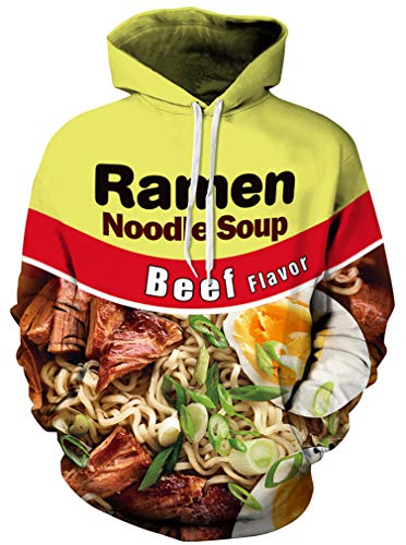 Ocean Plus Herren Kapuzenpullover Lebensecht 3D Grafik Hoodie mit Kängurutasche Pullover mit Kapuze Sweat Hood (XXL/3XL (Brustumfang: 126-146CM), Rindfleisch Ramen) von Ocean Plus