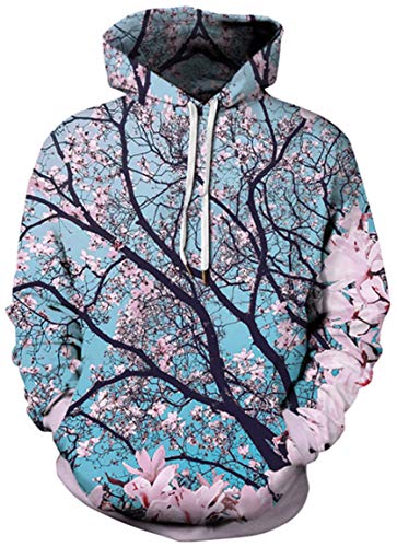 Ocean Plus Herren Kapuzenpullover Lebensecht 3D Grafik Hoodie mit Kängurutasche Pullover mit Kapuze Sweat Hood (XXL/3XL (Brustumfang: 126-146CM), Rosa Kirschblüte 2) von Ocean Plus