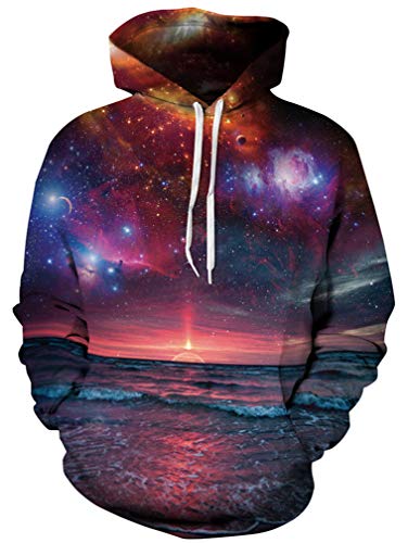 Ocean Plus Herren Kapuzenpullover Lebensecht 3D Grafik Hoodie mit Kängurutasche Pullover mit Kapuze Sweat Hood (XXL/3XL (Brustumfang: 126-146CM), Sonnenaufgang) von Ocean Plus