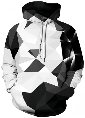 Ocean Plus Herren Kapuzenpullover Lebensecht Grafik Hoodie mit Kängurutasche Pullover mit Kapuze Sweat Hood mit Kordelzug (L/XL (Brustumfang: 114-134CM), Geometrisches Schwarzweiß 3) von Ocean Plus