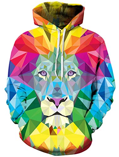 Ocean Plus Herren Kapuzenpullover Lebensecht Grafik Hoodie mit Kängurutasche Pullover mit Kapuze Sweat Hood mit Kordelzug (S/M (Brustumfang: 112-132CM), Karo Löwe) von Ocean Plus