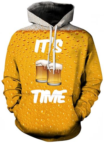 Ocean Plus Herren Kapuzenpullover Lebensecht Grafik Hoodie mit Kängurutasche Pullover mit Kapuze Sweat Hood mit Kordelzug (XXL/3XL (Brustumfang: 126-146CM), Bier) von Ocean Plus